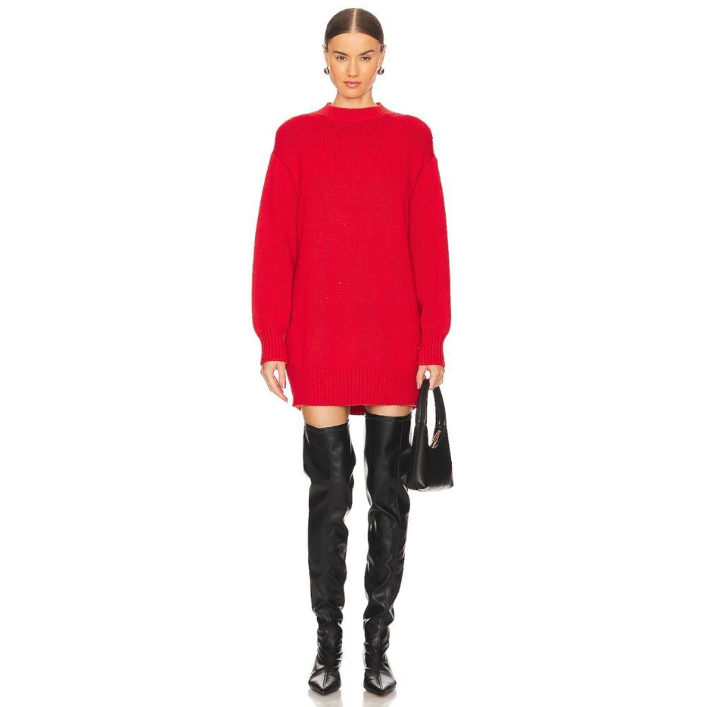 L'Academie Manal Red Wool Blend Crewneck Sweater Dress NWT Size Small